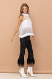 32111T - Fur Halter Neck Tie Tank Top: WHITE / MEDIUM
