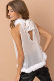 32111T - Fur Halter Neck Tie Tank Top: WHITE / SMALL