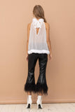 32111T - Fur Halter Neck Tie Tank Top: WHITE / MEDIUM