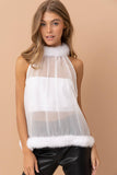 32111T - Fur Halter Neck Tie Tank Top: WHITE / LARGE