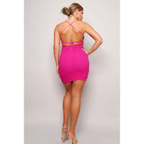 BRANDY BUBBLES LATTICE BACK MINI DRESS: FUCHSIA / M