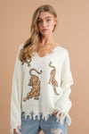 Frayed Edge Sequin Tiger Sweater