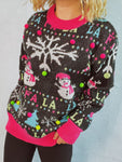 Snowman Contrast Trim Round Neck Sweater