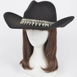 Fringe Rhinestone Faux Wool Cowboy Hat: FU