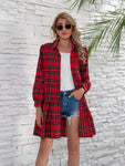 Ruffle Hem Plaid Button Down Long Sleeve Dress