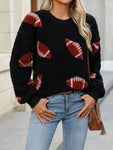 Fuzzy Football Round Neck Dropped Shoulder Sweater