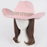 Fringe Rhinestone Faux Wool Cowboy Hat: FU