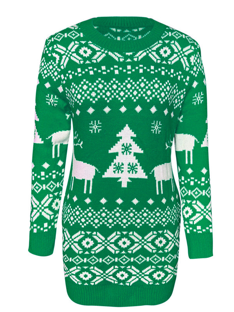Christmas Element Round Neck Mini Sweater Dress Mad Hatter Emporium Christmas Element Round Neck Mini Sweater Dress Mad Hatter Emporium