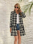 Ruffle Hem Plaid Button Down Long Sleeve Dress