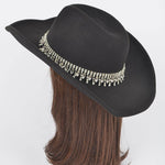 Fringe Rhinestone Faux Wool Cowboy Hat: FU