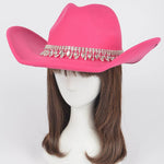 Fringe Rhinestone Faux Wool Cowboy Hat: FU