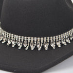 Fringe Rhinestone Faux Wool Cowboy Hat: FU