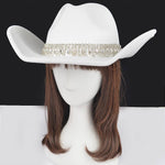 Fringe Rhinestone Faux Wool Cowboy Hat: FU