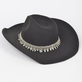 Fringe Rhinestone Faux Wool Cowboy Hat: FU