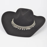 Fringe Rhinestone Faux Wool Cowboy Hat: FU