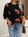 Fuzzy Football Round Neck Dropped Shoulder Sweater