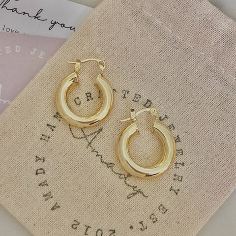 Thick Hoop Earrings 18k GOLD FILLED 25mm Lightweight WP