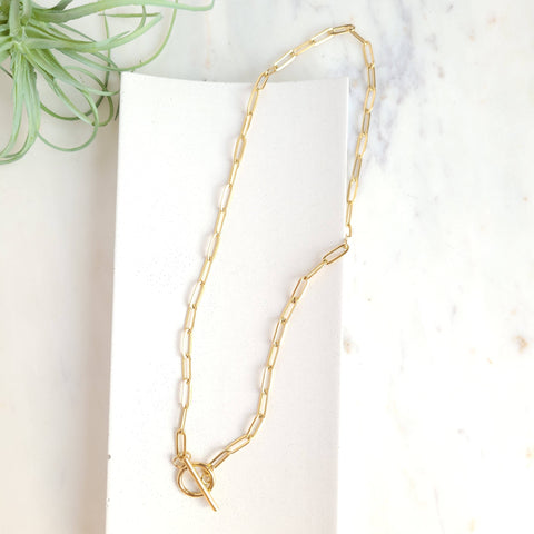 18k Gold Plated Paper Clip Chain w/ Toggle Clasp - 18" chain