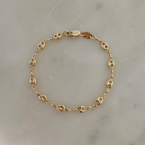 18k Gold Filled Mariner Coffee Bean Link Chain Bracelet